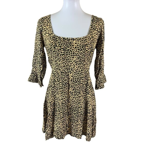 Motel Leopard Print Fit And Flare Mini Dress M Retro Indie Grunge - Picture 1 of 4